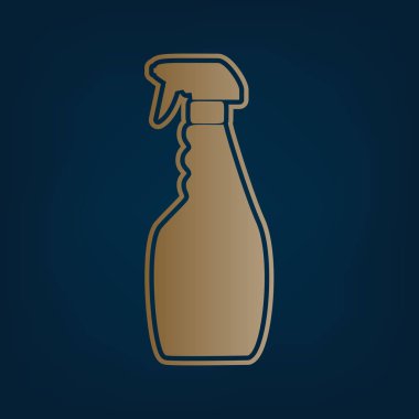 Temizlik için plastik şişe. Vektör. Simge ve koyu mavi arka plan, kenarlık.