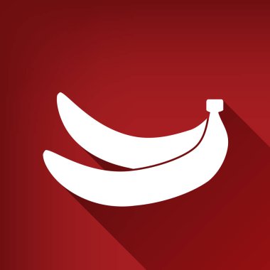 Muz basit kayıt. Vektör. Yakut kırmızı arka plan, sınırsız gölge beyaz simgesi.