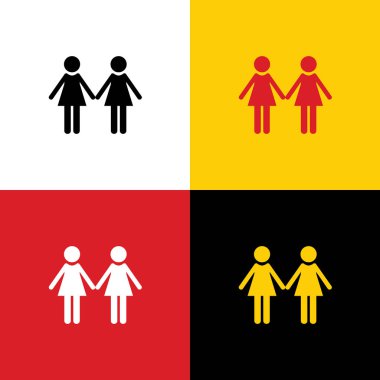 Lezbiyen aile işareti. Vektör. Arka plan olarak karşılık gelen Colors Alman bayrağı simgeleri.