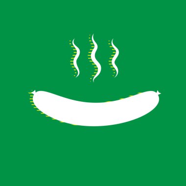 Sosis basit kayıt. Vektör. Yeşil arka plan, sarı çizgili gölge beyaz düz simgesi.