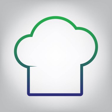 Şef kap işareti. Vektör. Yeşil ışık Center'da grimsi arka plan mavi degrade kontur simgesine.