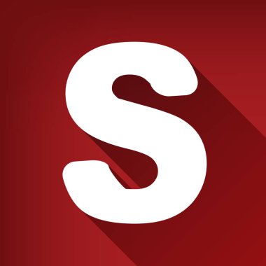 S harfi işareti şablon öğesi tasarım. Vektör. Yakut kırmızı arka plan, sınırsız gölge beyaz simgesi.
