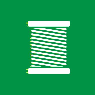 İşareti illüstrasyon iş parçacığı. Vektör. Yeşil arka plan, sarı çizgili gölge beyaz düz simgesi.