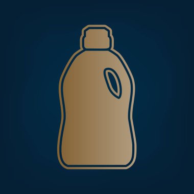 Temizlik için plastik şişe. Vektör. Simge ve koyu mavi arka plan, kenarlık.