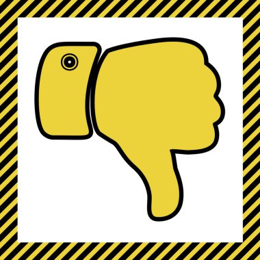 El işareti illüstrasyon. Vektör. Sıcak sarı simge siyah kontur, beyaz arka plan yapım aşamasında adlý çerçeve ile. İzole.