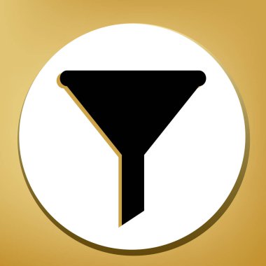 Basit kayıt filtreleme. Vektör. Beyaz daire şeklinde yüzük, altın arka plan ile hafif kahverengi gölgeli siyah simgesi.