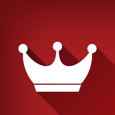 Kral taç işareti. Vektör. Yakut kırmızı arka plan, sınırsız gölge beyaz simgesi.