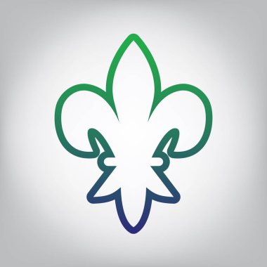 Royal lily, Kral, Kraliçe in iris çiçeği. Tasarım öğeleri. Vektör. Yeşil ışık Center'da grimsi arka plan mavi degrade kontur simgesine.