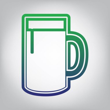 Bira cam işareti. Vektör. Yeşil ışık Center'da grimsi arka plan mavi degrade kontur simgesine.