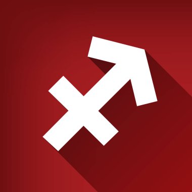 Yay işareti illüstrasyon. Vektör. Yakut kırmızı arka plan, sınırsız gölge beyaz simgesi.