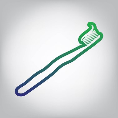 Diş fırçası ile uygulanan diş macunu bölümü. Vektör. Yeşil ışık Center'da grimsi arka plan mavi degrade kontur simgesine.