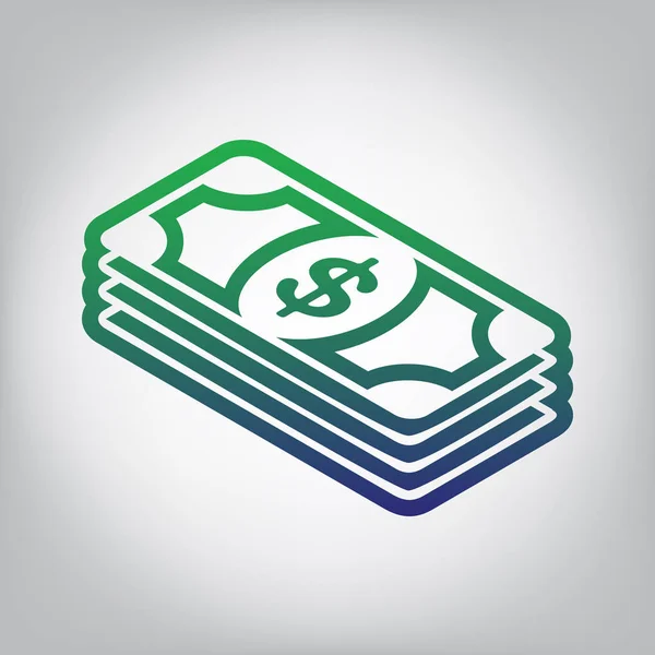 Bancário Dólar Vector Ícone Contorno Gradiente Verde Azul Fundo Acinzentado — Vetor de Stock