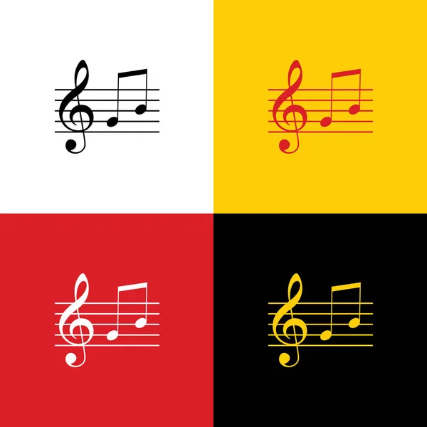 바이올린 음자리표 음자리표 그리고 배경으로 색상에 깃발의 아이콘 — 스톡 벡터