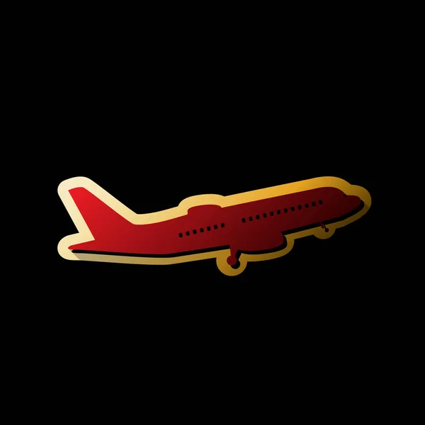 Flying Plane Sign Side View Vector Red Icon Small Black — Stock Vector