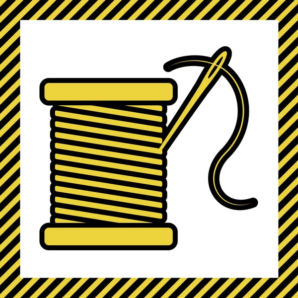 Нитка Иллюстрацией Знака Иглы Вектор Теплый Желтый Значок Черным Контуром — стоковый вектор