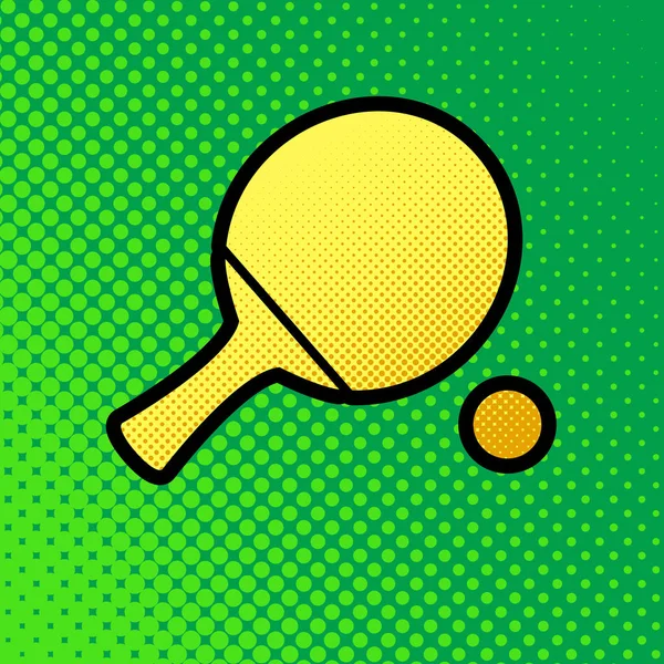 Ping Pong Paddle Ball Vector Pop Art Orange Yellow Dots — Stock Vector