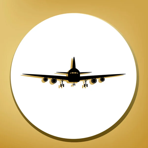 Sinal Avião Voador Vista Frontal Vector Ícone Preto Com Sombra — Vetor de Stock