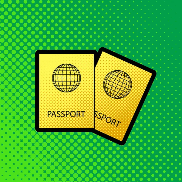 Dos Pasaportes Firman Ilustración Vector Pop Art Icono Degradado Puntos — Vector de stock