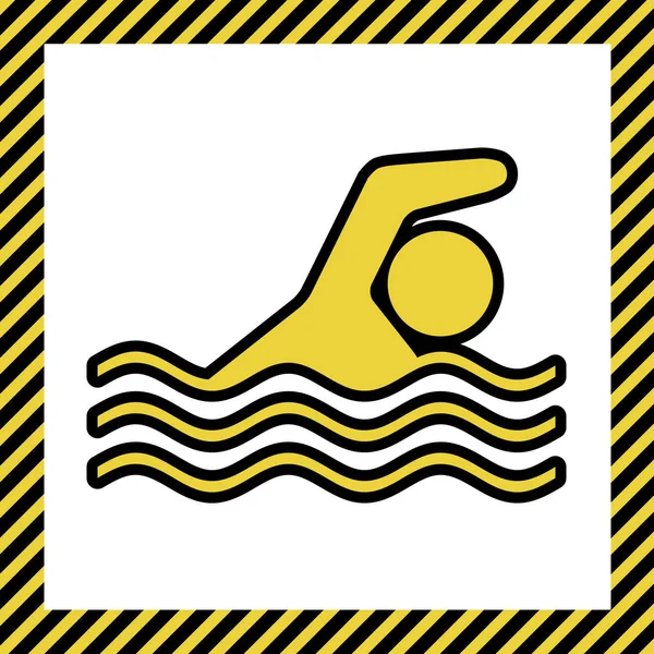 Letrero Natación Vector Icono Amarillo Cálido Con Contorno Negro Marco — Vector de stock