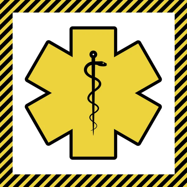 Medical Symbol Emergency Star Life Vector Warm Yellow Icon Black — Stock Vector