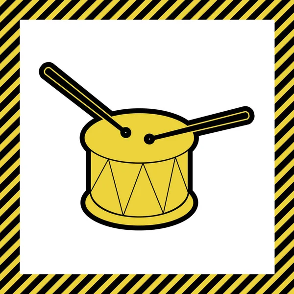 Drum Sign Vector Warm Yellow Icon Black Contour Frame Named — Stock Vector