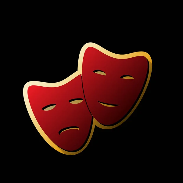 Theaterikone Mit Glücklichen Und Traurigen Masken Vektor Rotes Symbol Mit — Stockvektor
