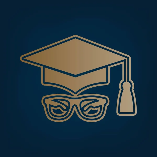 带玻璃的砂浆板或毕业帽 金色图标和边框在黑色青色背景 — 图库矢量图片