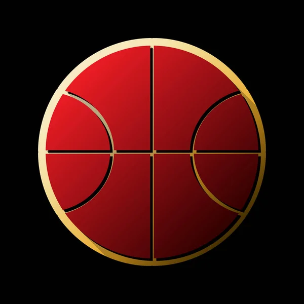 バスケット ボールのボールのサイン イラスト ベクトル 黒い背景と金色のステッカーで小さな黒と無限の影の付いた赤いアイコン — ストックベクタ