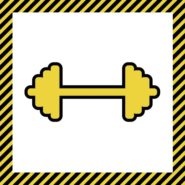 Dumbbell Weights Sign Vector Warm Yellow Icon Black Contour Frame — Stock Vector