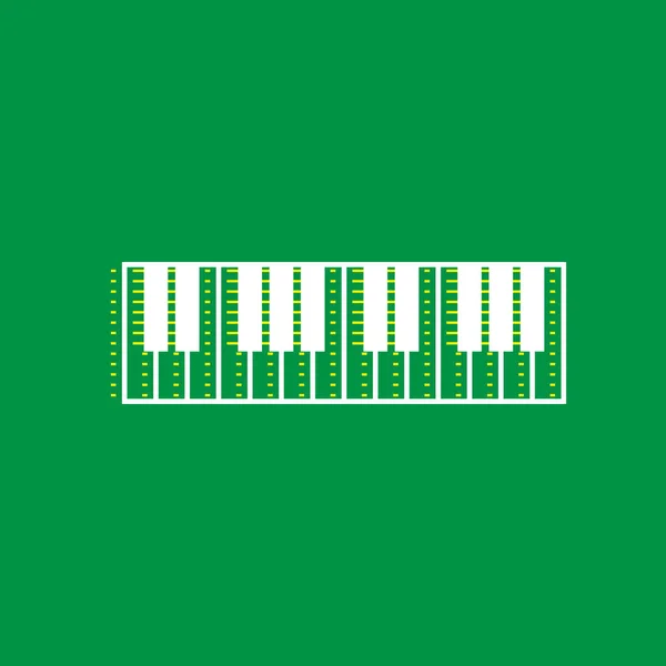 ピアノ キーボードの記号 ベクトル 緑の背景に黄色のストライプ シャドウのついた白いフラット アイコン — ストックベクタ