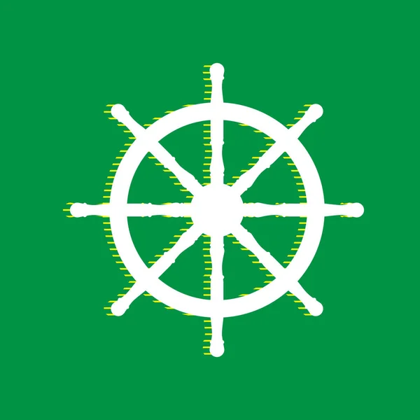 Корабельный Знак Вектор Белый Плоский Значок Желтой Полосой Тени Зеленом — стоковый вектор