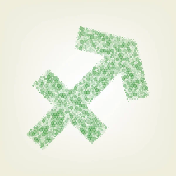 Skytten Tecken Illustration Vektor Grön Hexagon Rastered Ikonen Och Noised — Stock vektor