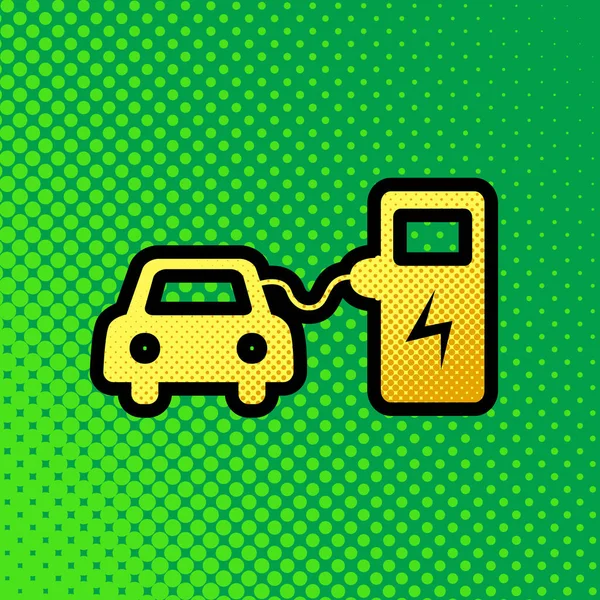 Cartel Carga Batería Coche Eléctrico Vector Pop Art Icono Degradado — Vector de stock