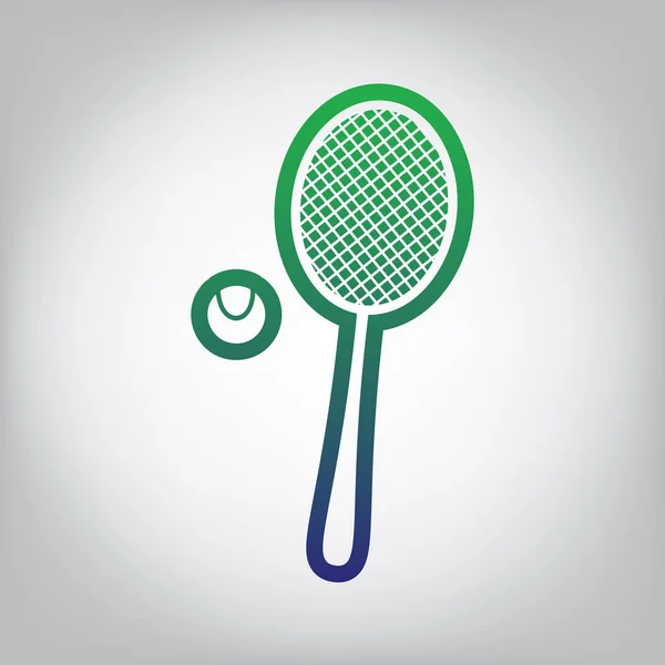 Raqueta Tenis Con Rótulo Pelota Vector Icono Contorno Degradado Verde — Vector de stock