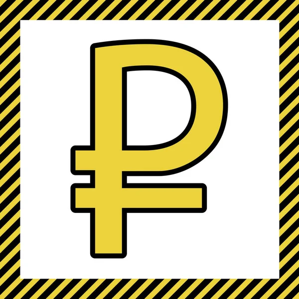 Signo Rublo Vector Icono Amarillo Cálido Con Contorno Negro Marco — Archivo Imágenes Vectoriales