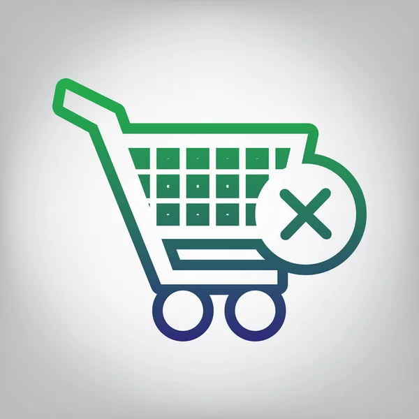 Shopping Cart Delete Sign Vector Green Blue Gradient Contour Icon — Stock Vector
