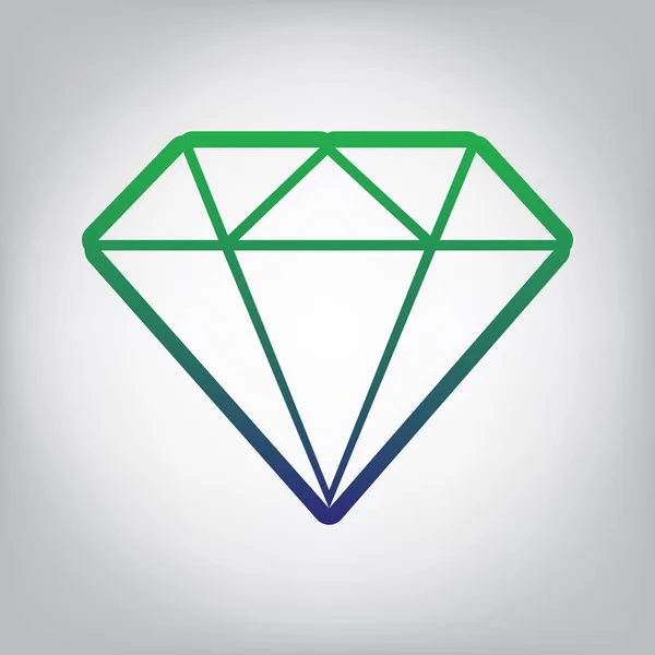 Diamond Znamení Ilustrace Vektor Zelené Modrou Přechodu Obrysu Ikonu Šedivý — Stockový vektor