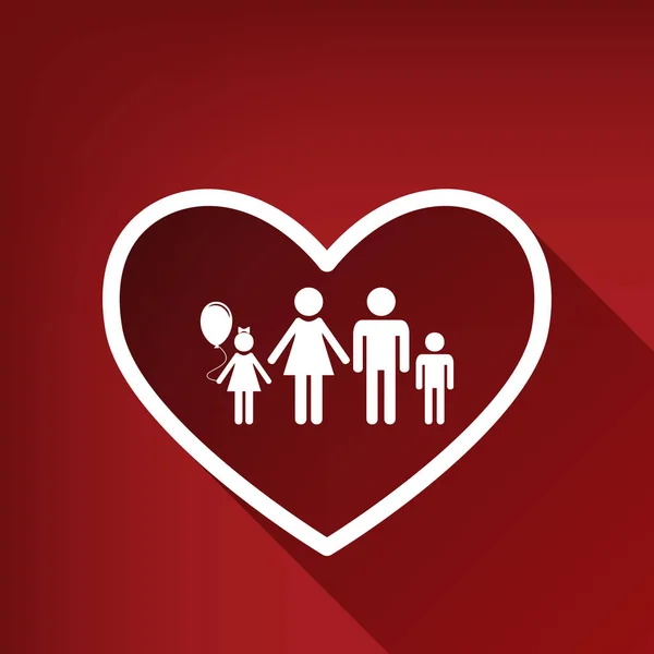 家庭标志例证在心脏形状 白色图标与无限的阴影在红宝石红色背景 — 图库矢量图片