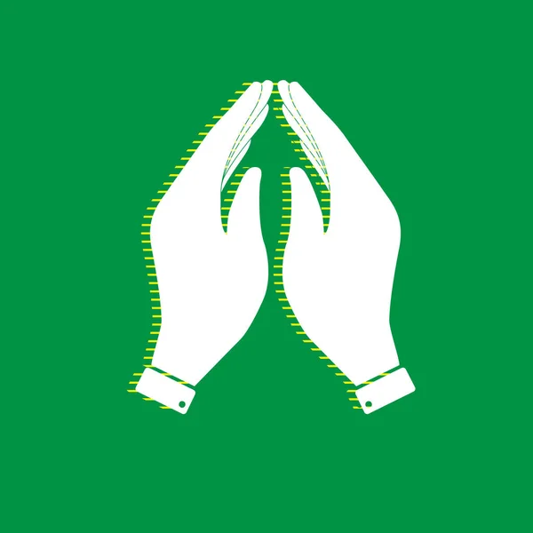 Ilustrasi Ikon Tangan Simbol Doa Vektor Ikon Datar Putih Dengan - Stok Vektor