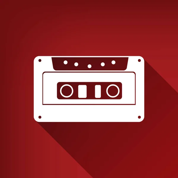 Icono Cassette Señal Cinta Audio Vector Icono Blanco Con Sombra — Archivo Imágenes Vectoriales