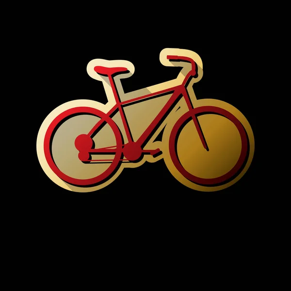 自転車 バイクのサイン ベクトル 黒い背景と金色のステッカーで小さな黒と無限の影の付いた赤いアイコン — ストックベクタ