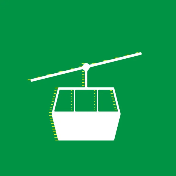 Funicular Kabel Tanda Mobil Vektor Ikon Datar Putih Dengan Bayangan - Stok Vektor