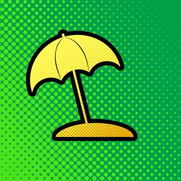 Umbrella Sun Lounger Sign Vector Pop Art Orange Yellow Dots — Stock Vector