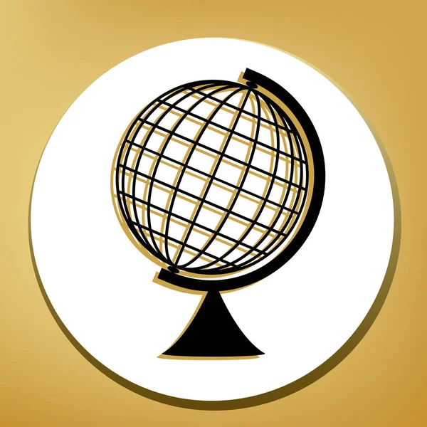 Signe Earth Globe Vecteur Icône Noire Avec Ombre Marron Clair — Image vectorielle