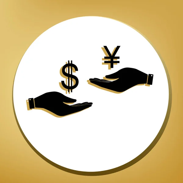 Currency Exchange Hand Hand Dollar Yen Vector Black Icon Light — Stock Vector