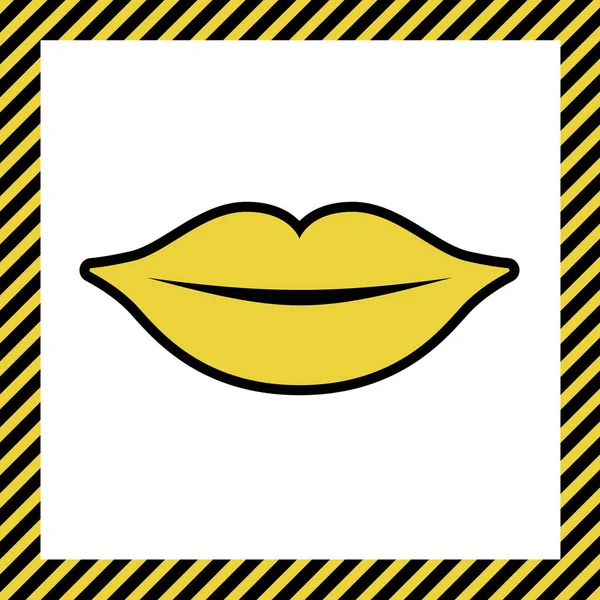 Ilustración Signos Labios Vector Icono Amarillo Cálido Con Contorno Negro — Vector de stock