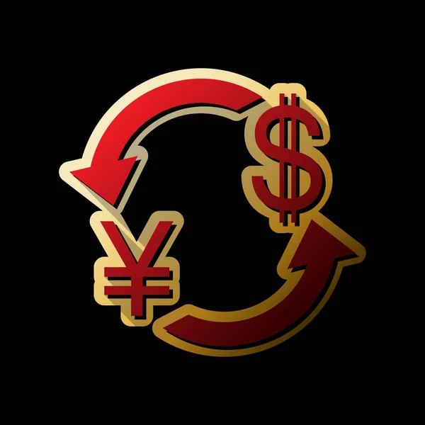 Currency Exchange Sign Japan Yen Dollar Vector Red Icon Small — Stock Vector