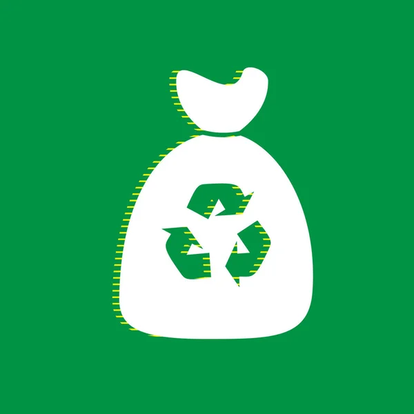 Çöp Torbası Simgesi Vektör Yeşil Arka Plan Sarı Çizgili Gölge — Stok Vektör