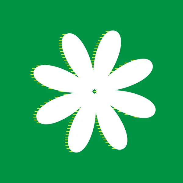 花标志例证 白色平面图标 绿色背景为黄色条纹阴影 — 图库矢量图片