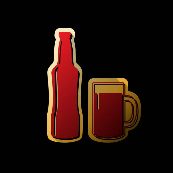 Bier Fles Teken Vector Rode Pictogram Met Kleine Zwarte Onbegrensde — Stockvector